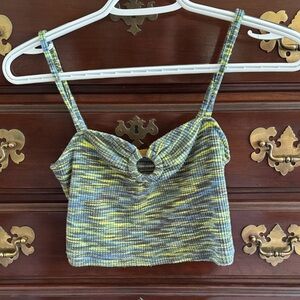 American Eagle Outfitters Blue and Yellow Crop Top